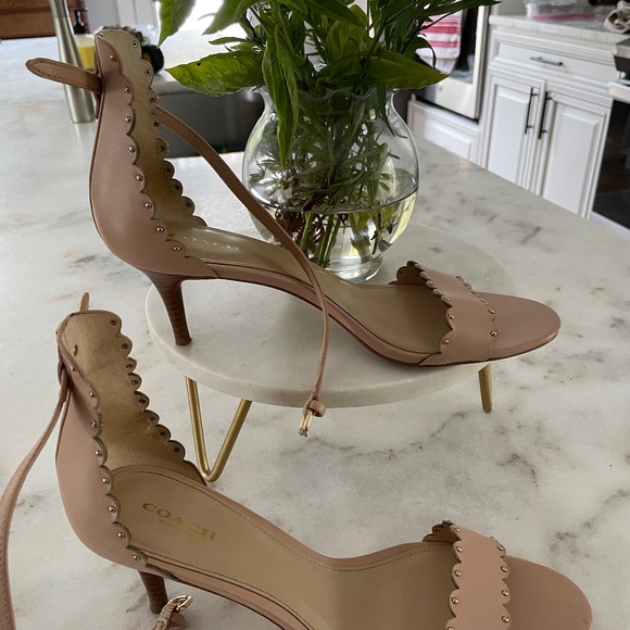 Coach pink nude heels with ankle wrap size 9 - Picture 1 of 4